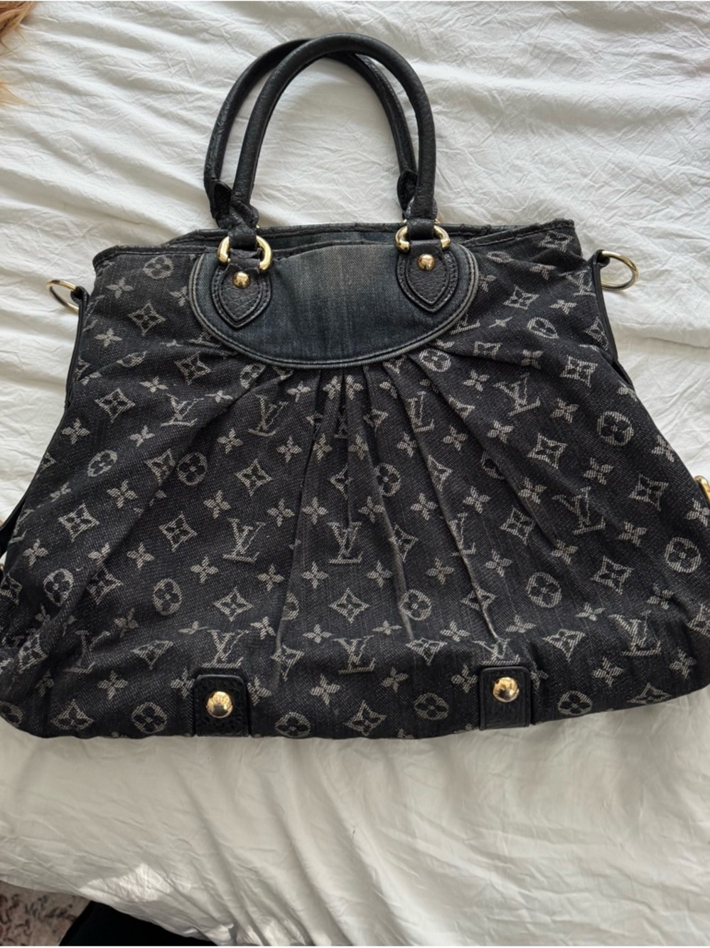 Louis VuittonBlack Monogram Denim Pleated Satchel - Picture 2 of 5
